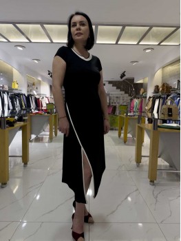 SELEN SIFIR YAKA KISA KOLLU ELBİSE 7590