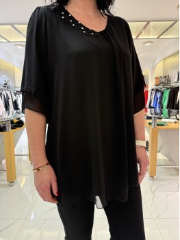 SELEN SIYAH ŞİFON BLUZ 8828